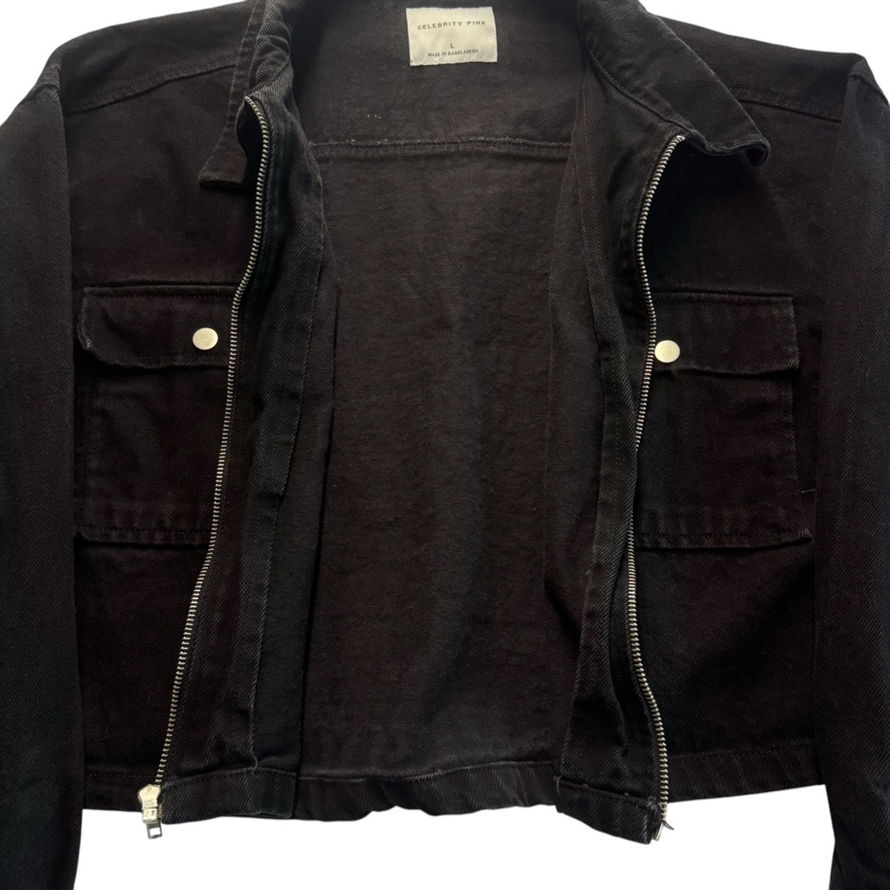 Celebrity Pink Juniors' Collared Denim Shacket Jacket Black Denim Size L‎ #135 - Picture 4 of 9